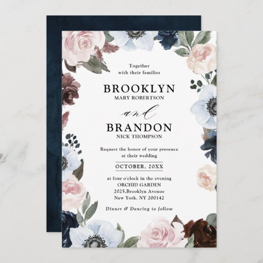 Dusty blue marvy mauve and blush roze Weddenschap Kaart (Voorkant / Achterkant)