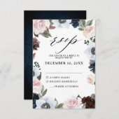 Dusty blue marvy mauve and blush roze Weddenschap RSVP Kaartje (Voorkant / Achterkant)