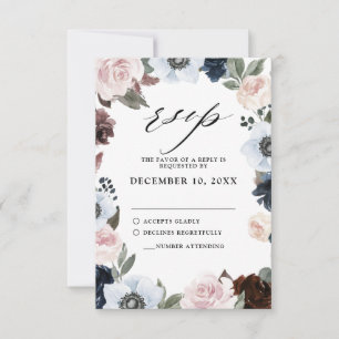 Dusty blue marvy mauve and blush roze Weddenschap RSVP Kaartje