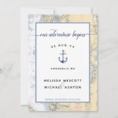 Dusty Blue Maryland Nautische Grafiek Anker Weddin Save The Date (Voorkant)