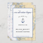 Dusty Blue Maryland Nautische Grafiek Anker Weddin Save The Date (Voorkant / Achterkant)
