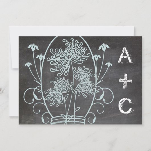 Dusty Blue Mason Jar Chalkboard Wedding Kaart (Achterkant)