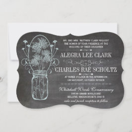 Dusty Blue Mason Jar Chalkboard Wedding Kaart