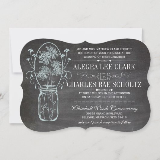 Dusty Blue Mason Jar Chalkboard Wedding Kaart (Voorkant)