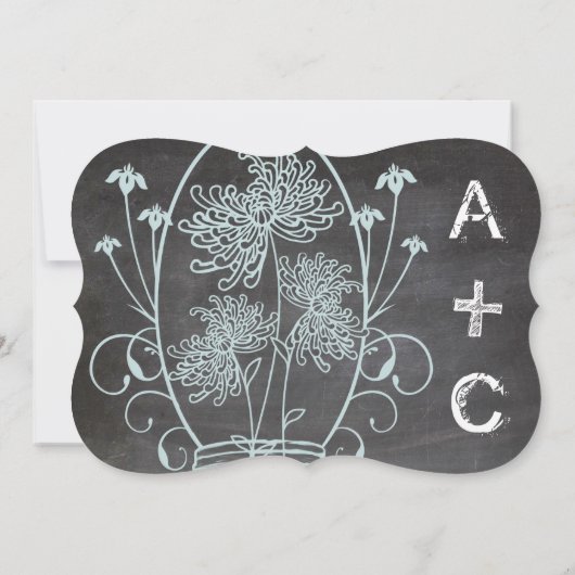 Dusty Blue Mason Jar Chalkboard Wedding Kaart (Achterkant)