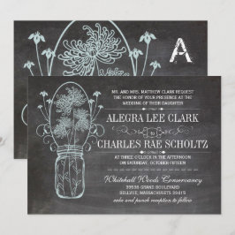 Dusty Blue Mason Jar Chalkboard Wedding Kaart