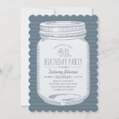 Dusty Blue Mason Jar Rustic 40th Birthday Party Kaart (Voorkant)