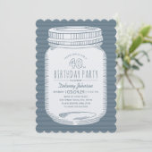 Dusty Blue Mason Jar Rustic 40th Birthday Party Kaart (Staand voorkant)