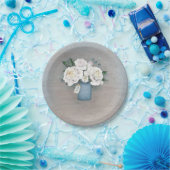 Dusty Blue Mason Jar Rustieke Bloemen Bruiloft Papieren Bordje (Feest)