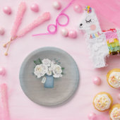 Dusty Blue Mason Jar Rustieke Bloemen Bruiloft Papieren Bordje (Feest)