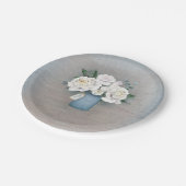 Dusty Blue Mason Jar Rustieke Bloemen Bruiloft Papieren Bordje (Gekanteld)