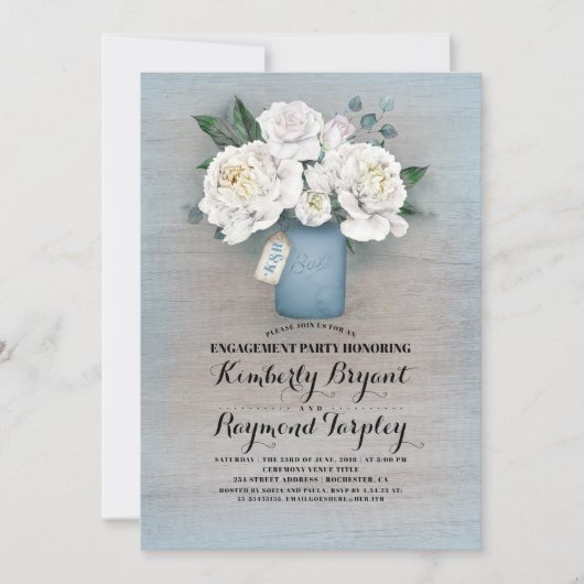 Dusty Blue Mason Jar rustieke verlovingsfeest Kaart (Voorkant)
