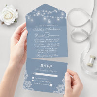 Dusty Blue Mason Jar String Lights Wedding