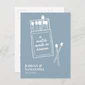 Dusty Blue Match Made in Heaven Save the Date Briefkaart (Voorkant / Achterkant)