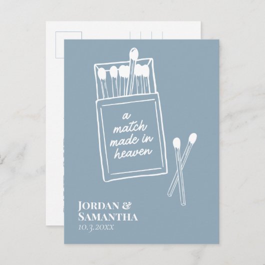 Dusty Blue Match Made in Heaven Save the Date Briefkaart (Voorkant / Achterkant)