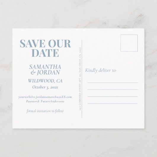 Dusty Blue Match Made in Heaven Save the Date Briefkaart (Achterkant)