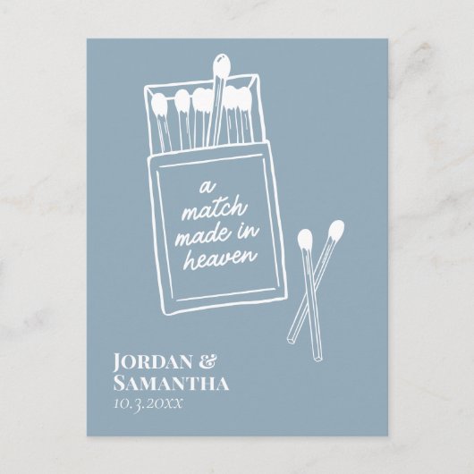 Dusty Blue Match Made in Heaven Save the Date Briefkaart (Voorkant)