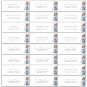 Dusty Blue Mauve Bloemen Gastenamen Adreslabel Sticker