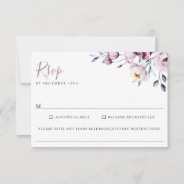 Dusty Blue Mauve Bloemenbruiloft Voedselallergie R RSVP Kaartje