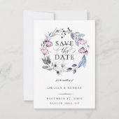 Dusty Blue Mauve Botanical Save the Date Aankondiging (Voorkant)