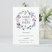 Dusty Blue Mauve Botanical Save the Date Aankondiging (Staand voorkant)