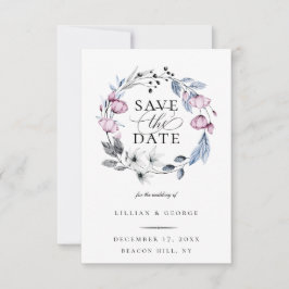 Dusty Blue Mauve Botanical Save the Date Aankondiging
