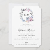 Dusty Blue Mauve Botanical Wreath Verloving Kaart (Voorkant)