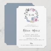 Dusty Blue Mauve Botanical Wreath Verloving Kaart (Voorkant / Achterkant)