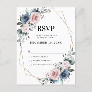 Dusty Blue Mauve Eucalyptus Geometric RSVP Briefkaart