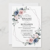 Dusty Blue Mauve Eucalyptus Geometric Wedding Invi Kaart (Voorkant)