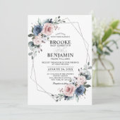 Dusty Blue Mauve Eucalyptus Geometric Wedding Invi Kaart (Staand voorkant)