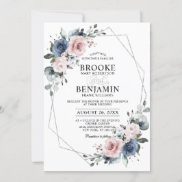 Dusty Blue Mauve Eucalyptus Geometric Wedding Invi Kaart