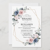 Dusty Blue Mauve Eucalyptus Geometric Wedding Invi Kaart (Voorkant)