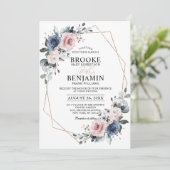 Dusty Blue Mauve Eucalyptus Geometric Wedding Kaart (Staand voorkant)