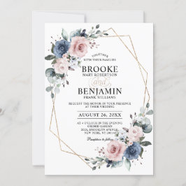 Dusty Blue Mauve Eucalyptus Geometric Wedding Kaart