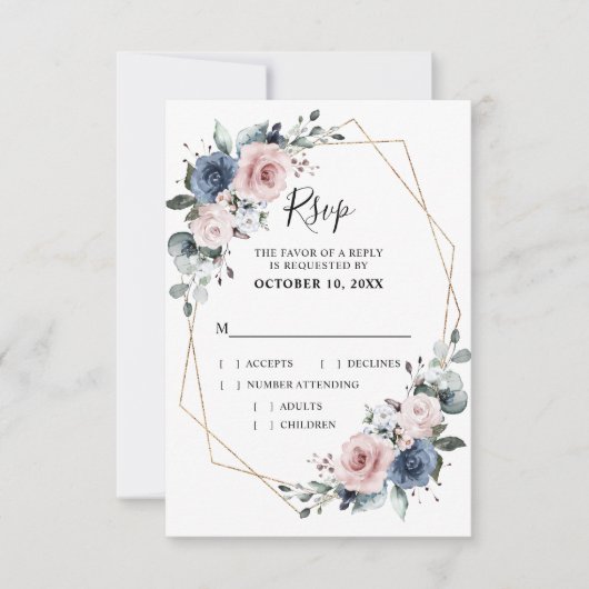 Dusty Blue Mauve Eucalyptus Geometric Wedding RSVP Kaartje (Voorkant)