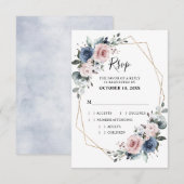 Dusty Blue Mauve Eucalyptus Geometric Wedding RSVP Kaartje (Voorkant / Achterkant)