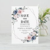 Dusty Blue Mauve Eucalyptus Geometric Wedding Save Save The Date (Staand voorkant)