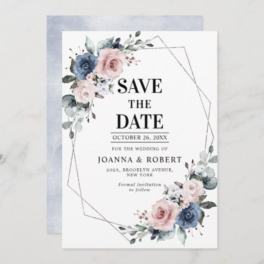 Dusty Blue Mauve Eucalyptus Geometric Wedding Save Save The Date (Voorkant / Achterkant)