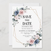 Dusty Blue Mauve Eucalyptus Geometric Wedding Save The Date (Voorkant)