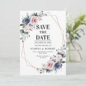 Dusty Blue Mauve Eucalyptus Geometric Wedding Save The Date (Staand voorkant)