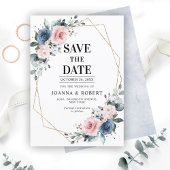 Dusty Blue Mauve Eucalyptus Geometric Wedding Save The Date