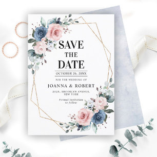 Dusty Blue Mauve Eucalyptus Geometric Wedding Save The Date
