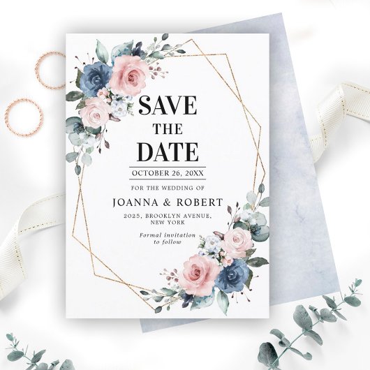 Dusty Blue Mauve Eucalyptus Geometric Wedding Save The Date