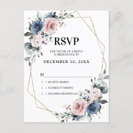 Dusty Blue Mauve Eucalyptus Geometrische RSVP Briefkaart