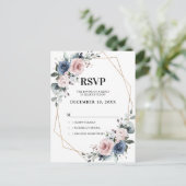 Dusty Blue Mauve Eucalyptus Geometrische RSVP Briefkaart (Staand voorkant)