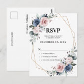 Dusty Blue Mauve Eucalyptus Geometrische RSVP Briefkaart (Voorkant / Achterkant)