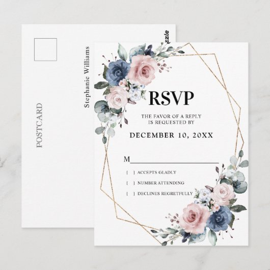 Dusty Blue Mauve Eucalyptus Geometrische RSVP Briefkaart (Voorkant / Achterkant)