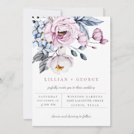 Dusty Blue Mauve Floral Bouquet Wedding Invitation Aankondiging