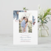 Dusty Blue & Mauve Floral Photo Save the Date Kaar Informatiekaartje (Staand voorkant)